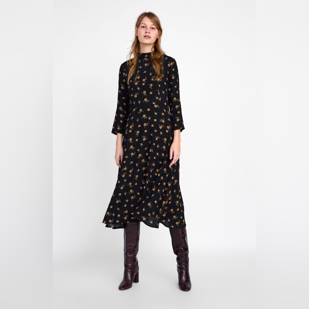 Zara Black Dress Yellow Flowers